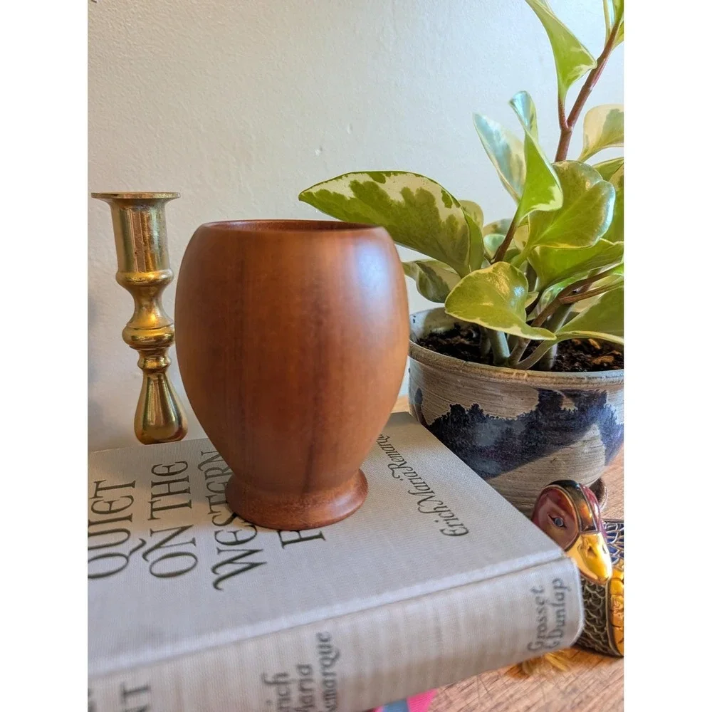 Vintage MCM Myrtlewood Vase Hand Turned Wood Bend Oregon‎ 4.25in Ralph A Bailey